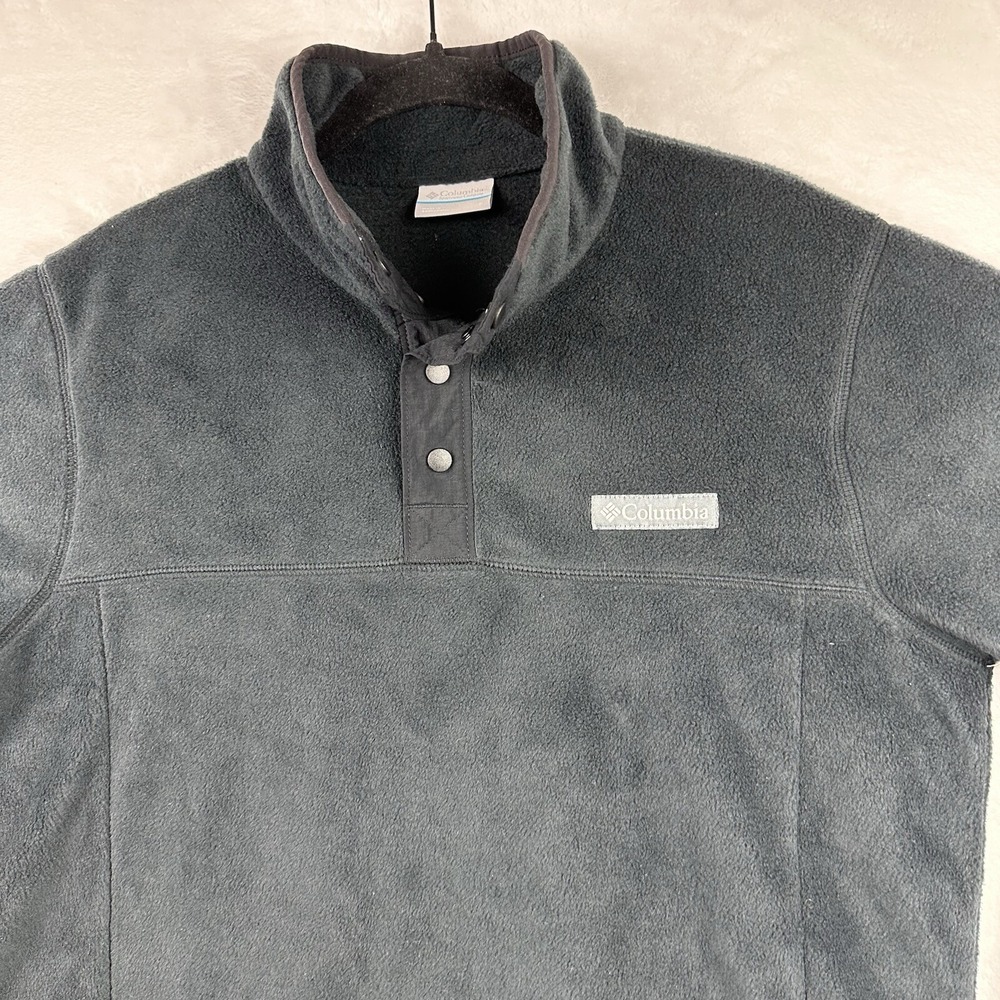 Columbia 1/4 Snap Fleece Jacket Mens Small Long Sleeve black gray EUC - Picture 2 of 10